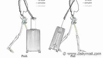 What a drag: Shocking images reveal the strain PULLING a suitcase has on your body - as experts advise pushing your cases instead
