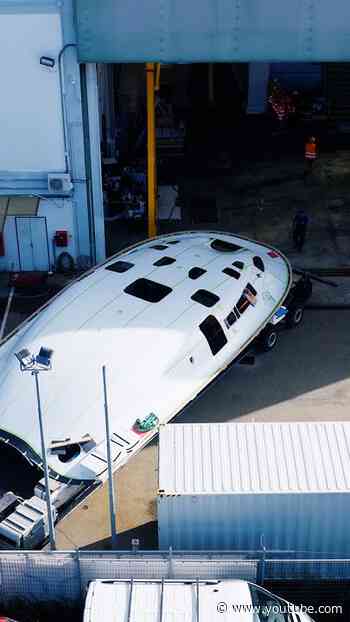 At the Ferrari Hypersail shipyard, the coachroof is ready to join the rest of the boat.