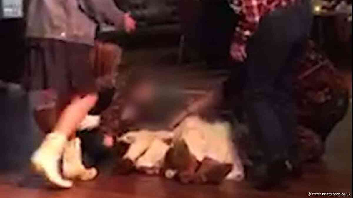 Bride's wedding-day fall during line-dancing lesson caught on camera