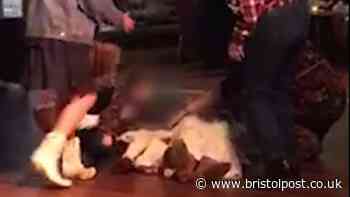 Bride's wedding-day fall during line-dancing lesson caught on camera