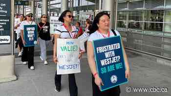 WestJet flight attendants hit picket lines in Winnipeg as strike takes off