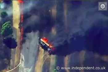 Extraordinary footage shows Russian fuel trucks burst into flames after Ukrainian drone strike