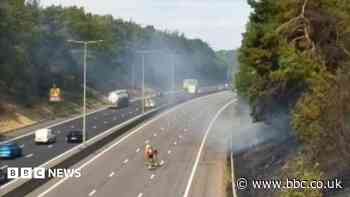 Lanes shut on M5 after fire spread to embankment