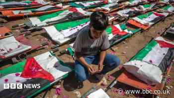 Mass funeral in Gaza for 112 Palestinians killed in 2023 Israeli strike