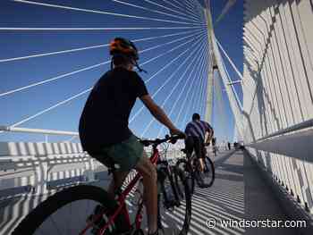 Pedestrians and cyclists make maiden voyage across Gordie Howe bridge