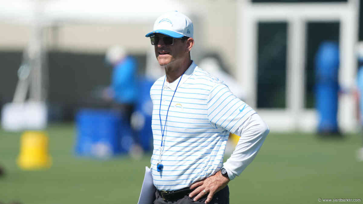 Watch: Jim Harbaugh surprisingly joins Chargers for on-field drills