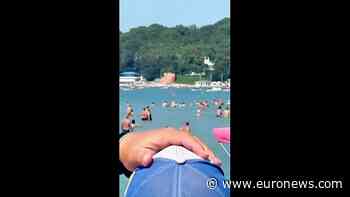 Moment drone strikes Russian Black Sea beach resort