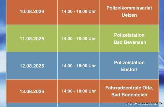 POL-LG: ++ Fahrräder & Pedelecs vor Diebstahl schützen: Codier-Woche im Landkreis Uelzen ++ Möglichkeiten vom 10. bis 14.08.26 an verschiedenen Örtlichkeiten im LK Uelzen ++ "Kommen Sie vorbei!
