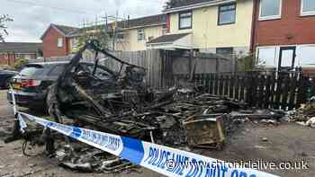 Police cordon on Tyneside street after caravan destroyed in fire and officers called to 'disturbance'