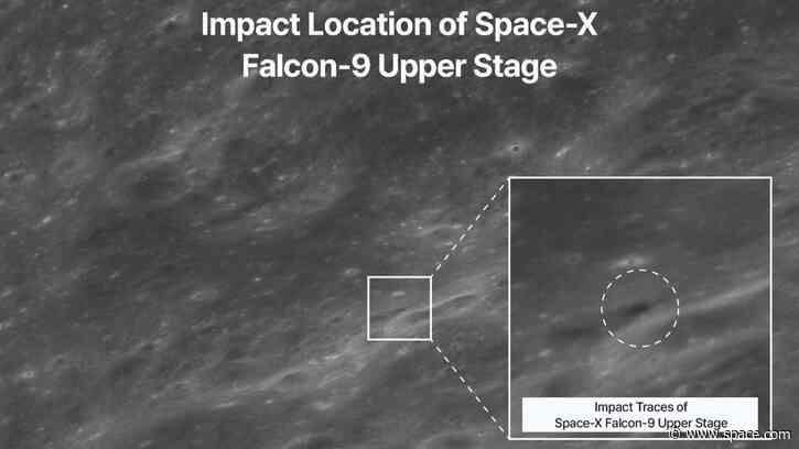 SpaceX rocket's impact crater on the moon spied by Korean lunar orbiter (photos)