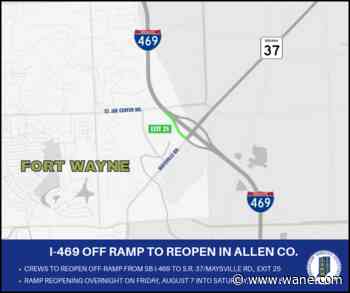 I-469 off-ramp to Maysville Road set to reopen Saturday