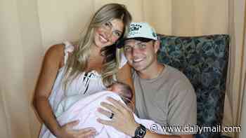 Stunning wife of NFL QB Zach Wilson shares first family photo with newborn baby... as she details scary stay in ICU after seven-week premature birth