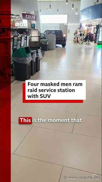 Four masked men ram raid service station with SUV. #Wetherby #BBCNews