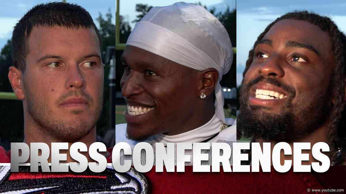 Atlanta Falcons players speak to the media following Saturday Night Lights at AT&T Training Camp