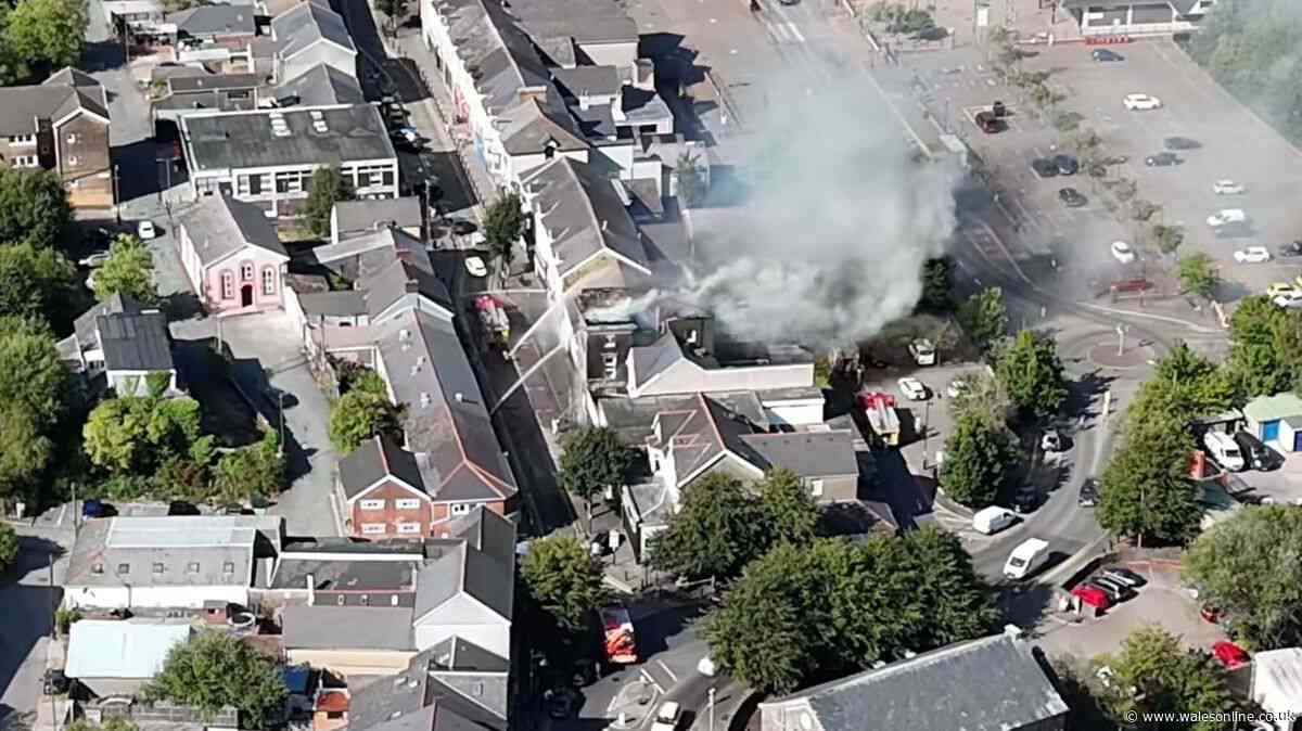 Huge fire breaks out at old bank in Tredegar
