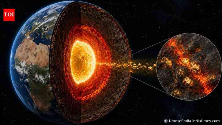 Earth's core holds most of its gold, with some material leaking into the mantle