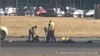 Bristol Airport crews filmed fixing runway after flights cancelled over 'defect'