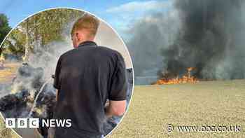 Farmers battle blaze as flames threaten nearby house