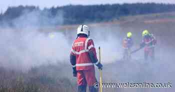 Incredible images of Welsh firefighters tackling wildfire that could go on for days