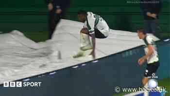 Brazilian player falls down tunnel during goal celebration