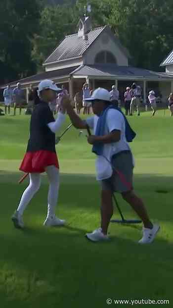 MAGGIE MA DOES IT AGAIN! The 14-year-old holes out on the 18th to send her match to extra holes 🎯