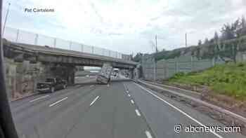 WATCH:  Video shows moment tractor trailer hits overpass