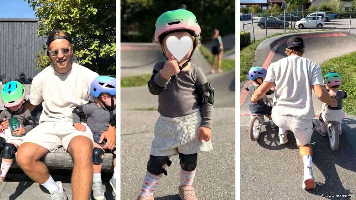 Zwillinge (1) von Ex-Ski-Star sausen ihrem Papa auf dem Rad davon