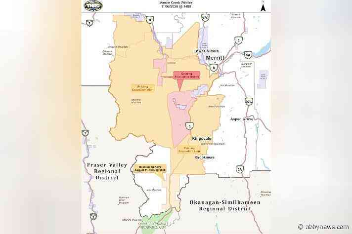 Ainslie Creek fire moving towards Highways 5 and 8 as more orders, alerts issued