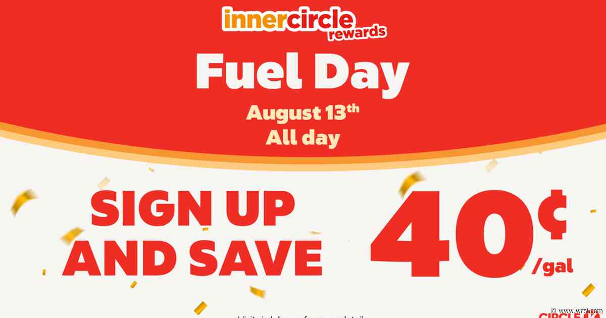 Circle K Inner Circle Fuel Day on Thursday, Aug. 13 with 40 cents off per gallon