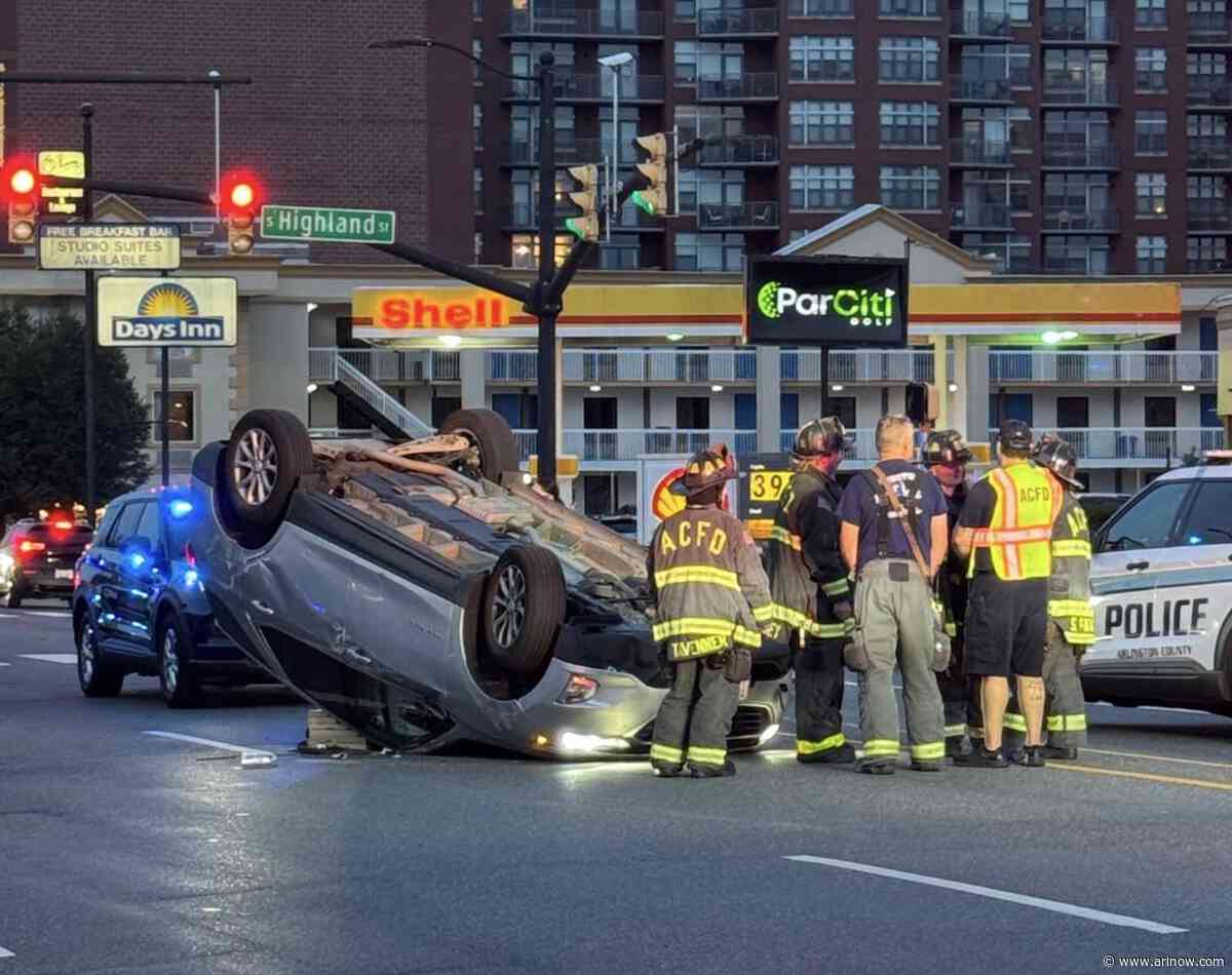 Car flips on Columbia Pike, closing lanes