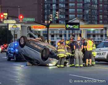 Car flips on Columbia Pike, closing lanes