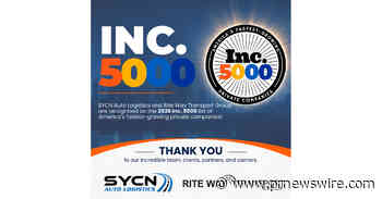 ShipYourCarNow and Rite Way Transport Group Named to Inc. 5000 for Third Consecutive Year