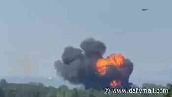 Moment F-16 fighter jet explodes after crashing during training exercise