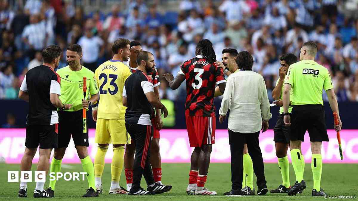 Fulham leave pitch as Malaga take penalty into empty net