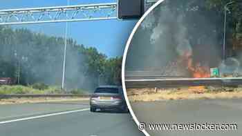Automobilist filmt bermbrand op middenberm A4