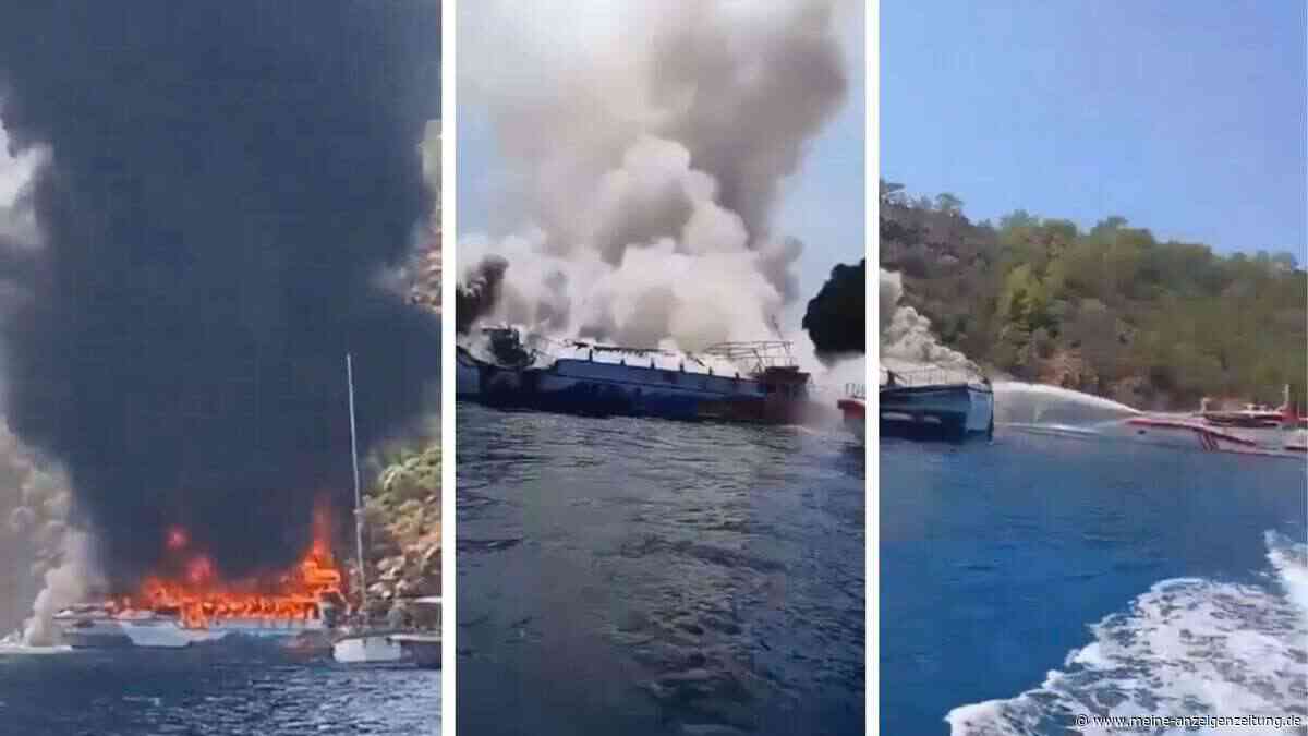Urlauber-Boot brennt und sinkt vor türkischer Küste – 115 Menschen flüchten ins Wasser
