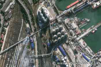Ukraine drone strikes on major Russian oil refinery 800 miles from the border sparks fire