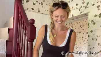 Emily Atack shows off her weight loss in a lycra unitard as she gives an update on her countryside home renovation
