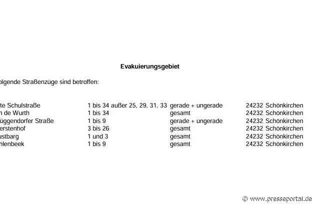 POL-KI: 260814.2 Schönkirchen: Sonntag 16. August 2026 Bombenentschärfung zwischen Flüggendorf und Oppendorf