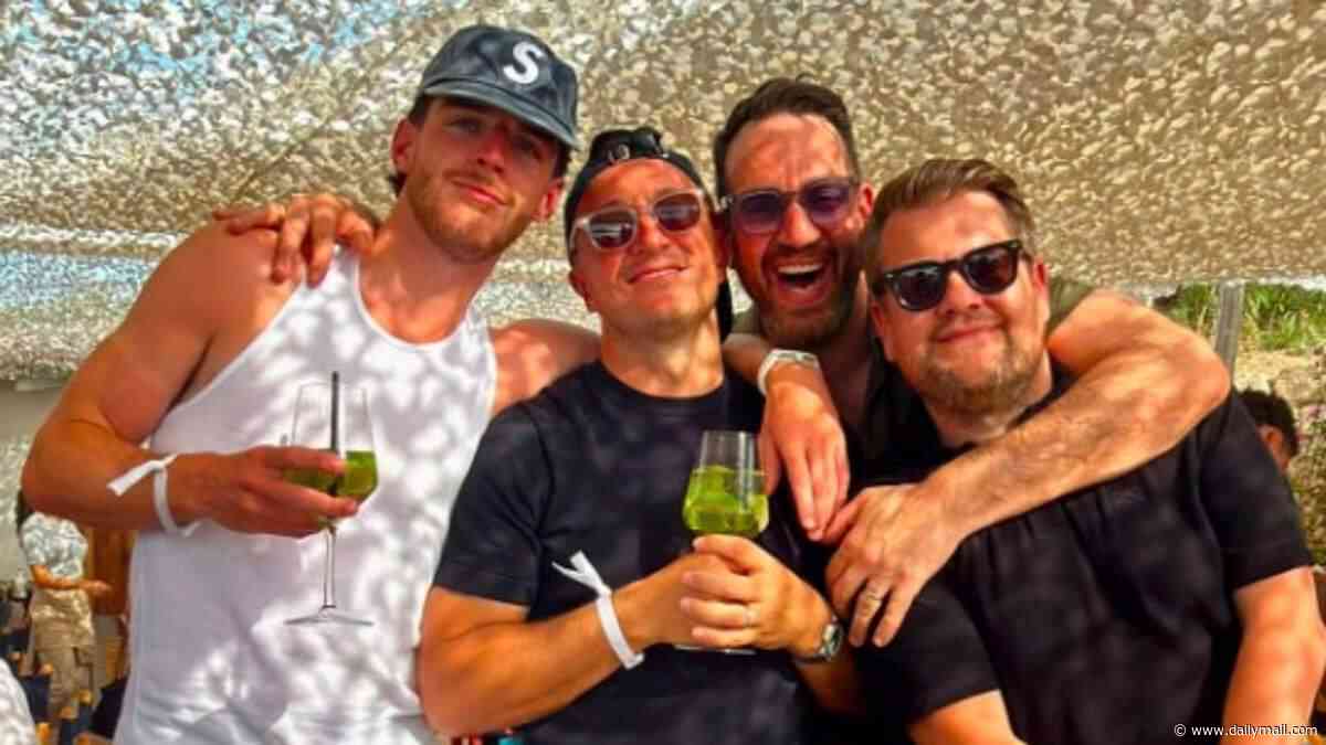 Declan Rice kicks back with James Corden in Sardinia as Arsenal star enjoys luxury yacht break with comedian and West Ham legend Mark Noble ahead of new season