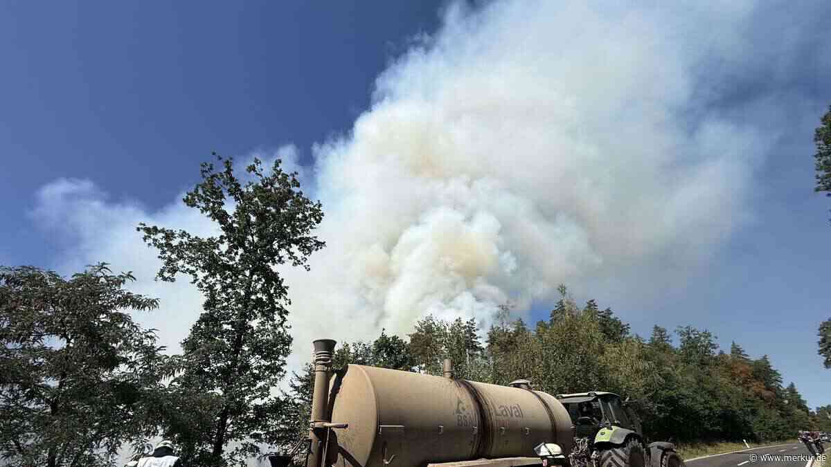 Rauchsäule von der Autobahn aus zu sehen: Straße wegen Waldbrand gesperrt
