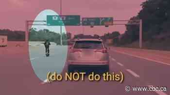 'Not where an e-scooter belongs': Video shows rider zooming along with traffic on expressway in Kitchener
