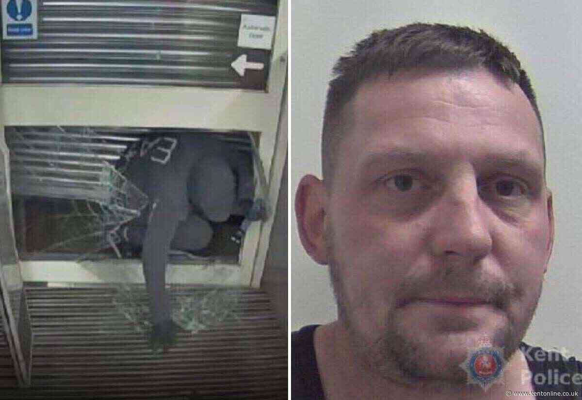 Footage shows ‘smash and grab’ burglar breaking into various shop fronts before dramatic arrest