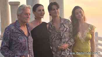 Michael Douglas, 81, and his glamorous wife Catherine Zeta-Jones, 56, enjoy an evening out with their lookalike children