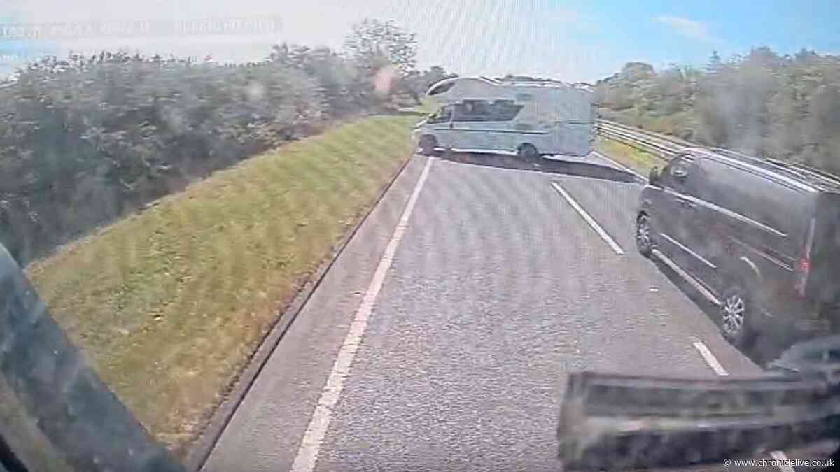 Terrifying dashcam footage shows motorhome do U-turn on A1 in Northumberland after going wrong way