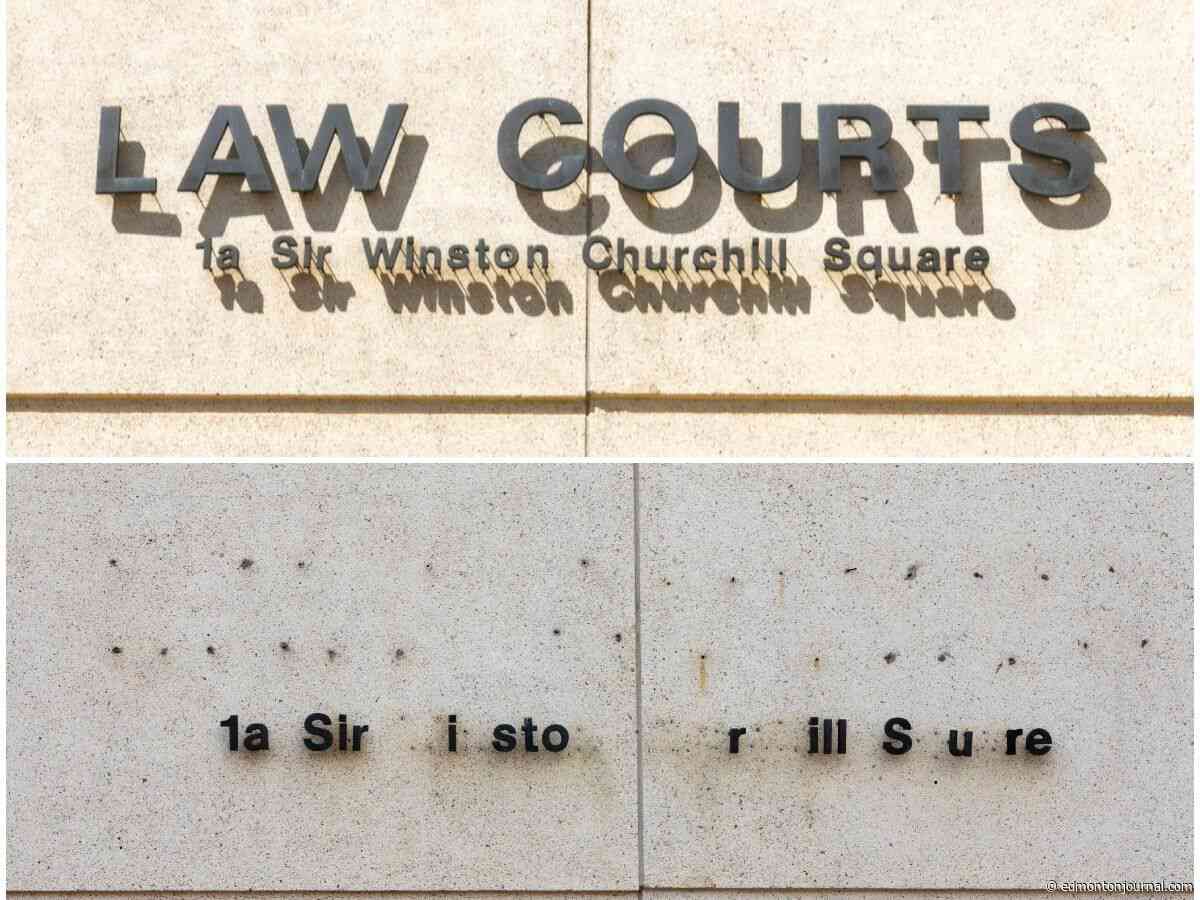 Vandals snatch signage off side of Edmonton Law Courts building