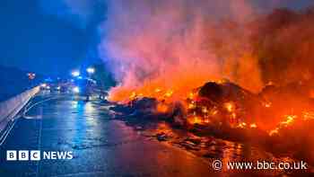 M54 partially closed after hay lorry catches fire