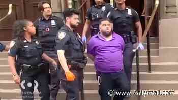 Terrifying moment anti-Semite madman attacked NYC synagogue during Friday prayers before busting lip of woman, 63, and headbutting security guard, 65