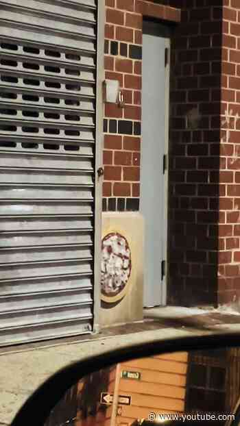 After 3:00AM in NYC. Is that really a cheese pizza on a random brick wall? #pizza #weird #nyc #why