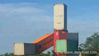 Hilarious war erupts in East Hampton after renowned artist erects enormous sculpture made of rusting SHIPPING CONTAINERS